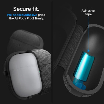 Spigen Urban Fit Designed For Airpods Pro 2nd Generation Case Premium Fabric Airpods Pro 2 Case Cover With Keychain, Black