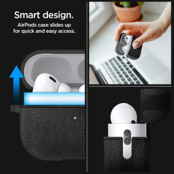 Spigen Urban Fit Designed For Airpods Pro 2nd Generation Case Premium Fabric Airpods Pro 2 Case Cover With Keychain, Black