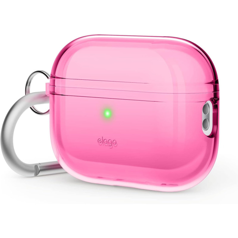 Elago Compatible With Airpods Pro 2Nd Generation Case Clear, Compatible With Airpods Pro 2 Case, Protective Case With Keychain, Transparent, Wireless Charging, Reduced Yellowing, Neon Hotpink, Eapp2Cl-Hang-Nhp