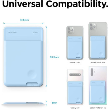 Elago Slim Wallet Phone Case, Secure Card Holder, 3M Adhesive For Iphone, Galaxy And Most Smartphones, Pastel Blue, Epocket-Pbl