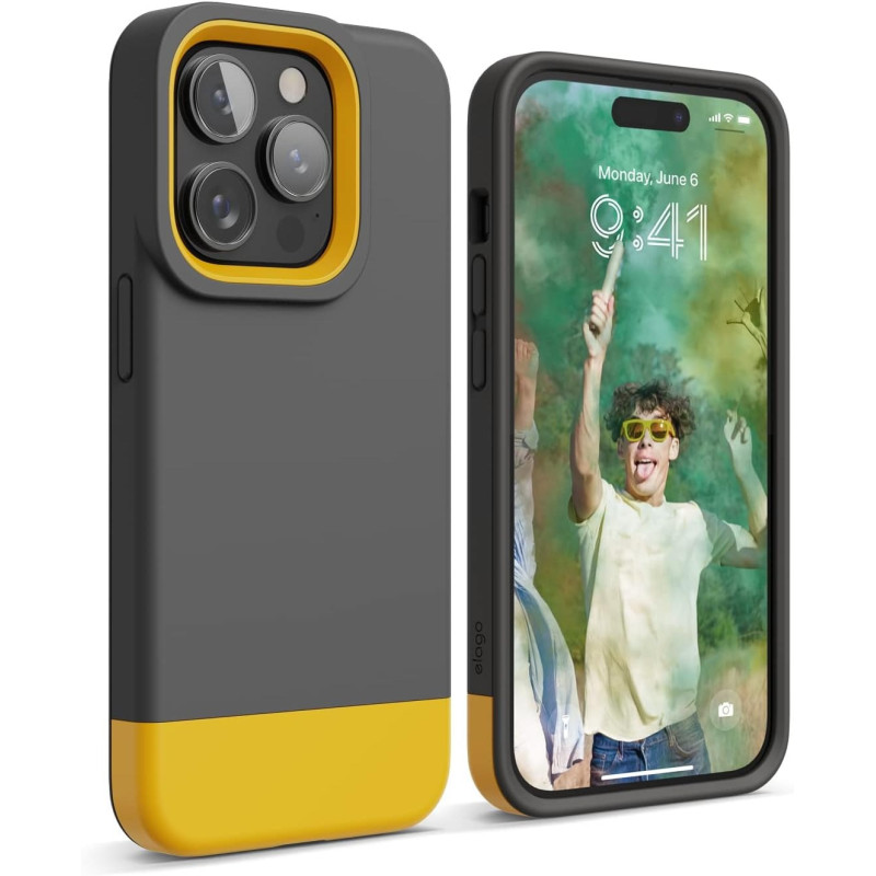 Elago Glide Armor Case Designed For Iphone 14 Pro Case, Drop Protection, Shockproof Protective Tpu Cover, Upgraded Shockproof, Enhanced Camera Guard, Dark Gray/Yellow, Es14Gl61Pro-Dgyye