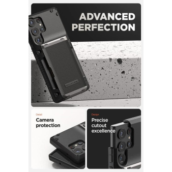 Vrs Design Damda Glide Pro Phone Case For Galaxy S23 Ultra, Sturdy Semi Auto Wallet 4 Cards Compatible With Galaxy S23 Ultra 6.8" 2023, Groove Black, 911807