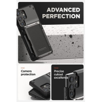 Vrs Design Damda Glide Pro Phone Case For Galaxy S23 Ultra, Sturdy Semi Auto Wallet 4 Cards Compatible With Galaxy S23 Ultra 6.8" 2023, Groove Black, 911807