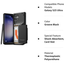 Vrs Design Damda Glide Pro Phone Case For Galaxy S23 Ultra, Sturdy Semi Auto Wallet 4 Cards Compatible With Galaxy S23 Ultra 6.8" 2023, Groove Black, 911807