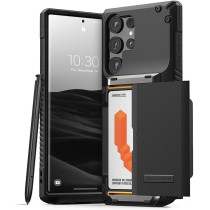 Vrs Design Damda Glide Pro Phone Case For Galaxy S23 Ultra, Sturdy Semi Auto Wallet 4 Cards Compatible With Galaxy S23 Ultra 6.8" 2023, Groove Black, 911807