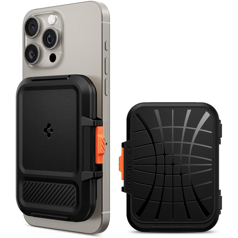 Spigen Lock Fit MagFit Magnetic Wallet Card Holder Up To 6 Cards Designed For MagSafe Compatible With iPhone 15, iPhone 14, iPhone 13, iPhone 12 Model, Black, AFA06031