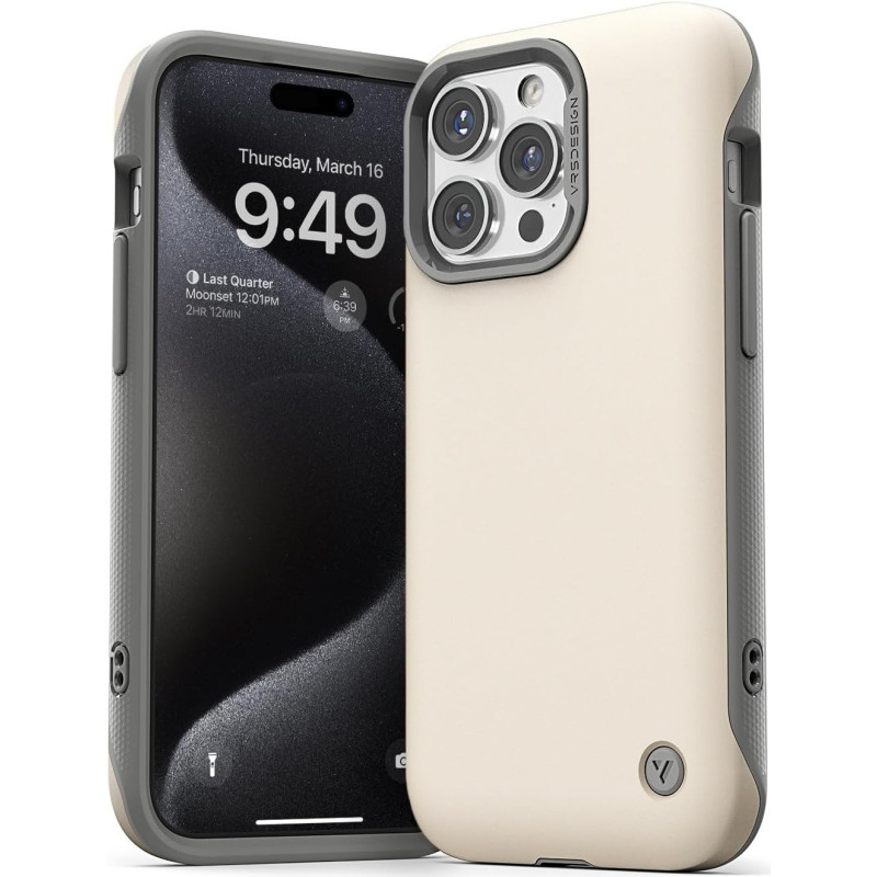 Vrs Design Phone Case For iPhone 15 Pro Max, Compatible With MagSafe Terra Guard Modeern Premium Modern Style Dual Protection Magnetic Case For iPhone 15 Pro Max, Cream, 912845