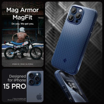 Spigen Magnetic Mag Armor MagFit Designed For iPhone 15 Pro Case, Military-Grade Protection Compatible With MagSafe 2023, Navy Blue, ACS06737