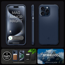 Spigen Magnetic Mag Armor MagFit Designed For iPhone 15 Pro Case, Military-Grade Protection Compatible With MagSafe 2023, Navy Blue, ACS06737