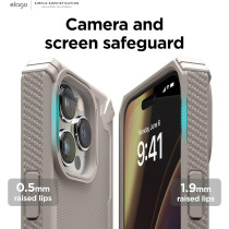 Elago Armor Compatible With iPhone 14 Pro Max Case 6.7 Inch US Military Grade Drop Protection, Heavy-Duty Protective Case, Carbon Fiber Texture, Tough Rugged Design, Shockproof Bumper Cover, Sand, ES14AM67PRO-SD
