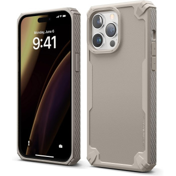 Elago Armor Compatible With iPhone 14 Pro Max Case 6.7 Inch US Military Grade Drop Protection, Heavy-Duty Protective Case, Carbon Fiber Texture, Tough Rugged Design, Shockproof Bumper Cover, Sand, ES14AM67PRO-SD