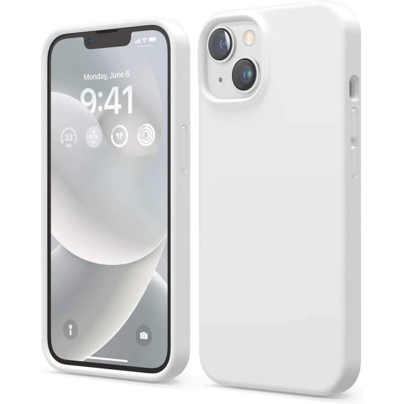 Elago Compatible With iPhone 14 Case, Liquid Silicone Case, Full Body Protective Cover, Shockproof, Slim Phone Case, Anti-Scratch Soft Microfiber Lining, 6.1 inch, White, ES14SC61-WH