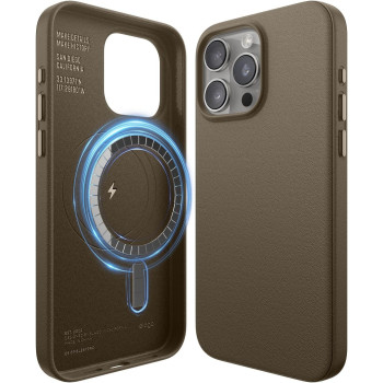 Elago Magnetic Leather Case Compatible With iPhone 15 Pro Max Case, Compatible With All MagSafe Accessories, 6.7 inch Built-In Magnets, Vegan Leather, Shockproof, Water-Resistant, Taupe, ES15MSLE67PRO-TOU
