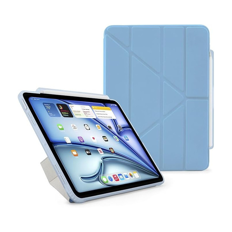 Pipetto Origami No3 Pencil Case For Apple Ipad Air 11 Inch Case M2 Ipad Air 6Th / 5Th / 4Th Generation Smart Cover With 5 In 1 Stand, Light Blue