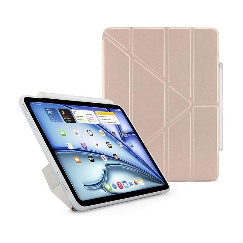 Pipetto Origami No3 Pencil Case For Apple Ipad Air 11 Inch Case M2 Ipad Air 6Th/5Th/4Th Generation Smart Cover With 5 In 1 Stand, Metallic Pink