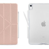 Pipetto Origami No3 Pencil Case For Apple Ipad Air 11 Inch Case M2 Ipad Air 6Th/5Th/4Th Generation Smart Cover With 5 In 1 Stand, Metallic Pink