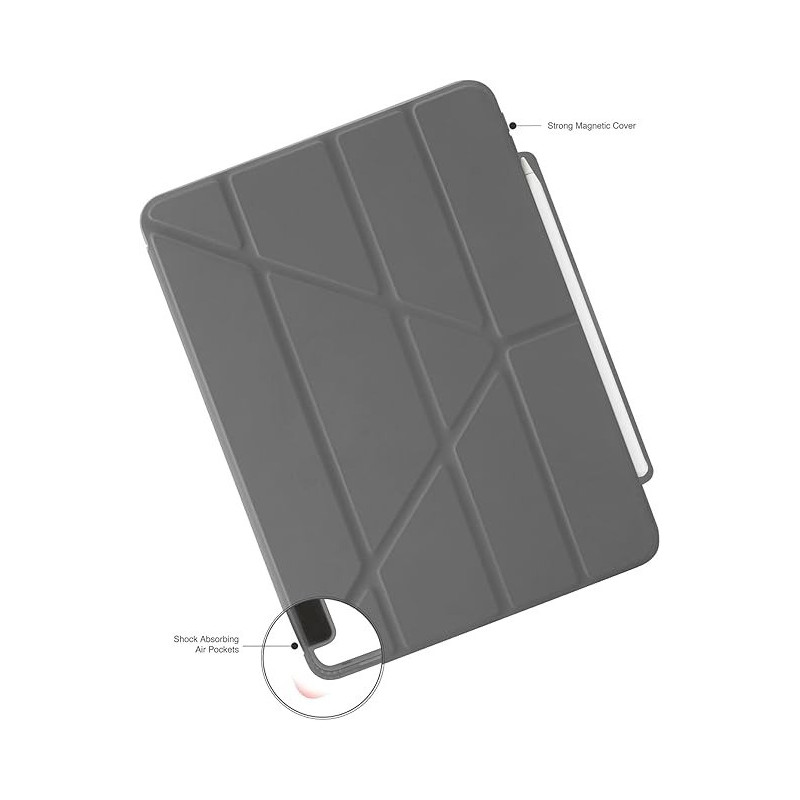 Pipetto Origami No3 Pencil Case For Apple Ipad Pro 11 Inch Case, M4 Smart Cover With 5 In 1 Stand, Grey