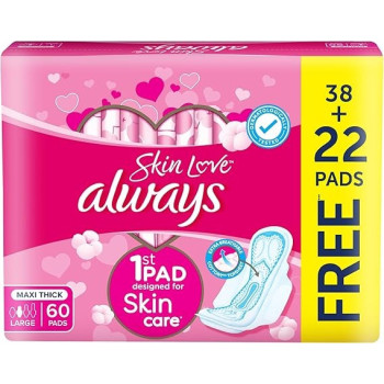 Always Cotton Skin Love Sanitary Pads, 60 Large Thick Pads