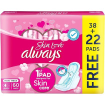 Always Cotton Skin Love Sanitary Pads, 60 Large Thick Pads