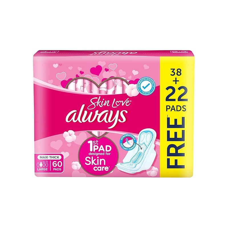 Always Cotton Skin Love Sanitary Pads, 60 Large Thick Pads