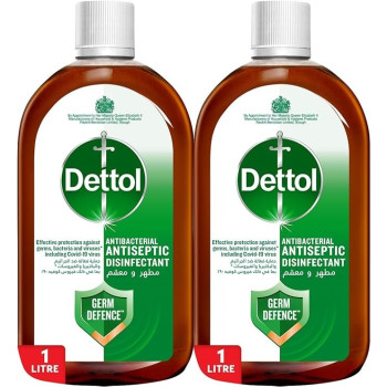 Dettol Antiseptic Antibacterial Disinfectant Liquid For Effective Germ Protection And Personal Hygiene, Used In Floor Cleaning, Bathing And Laundry, 1L, Pack Of 2