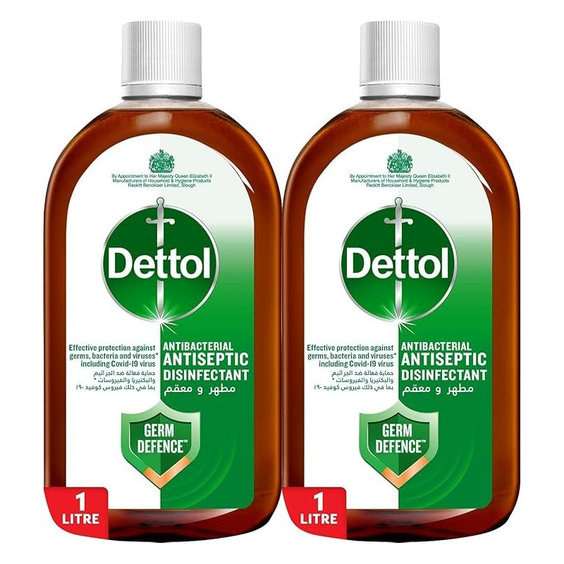 Dettol Antiseptic Antibacterial Disinfectant Liquid For Effective Germ Protection And Personal Hygiene, Used In Floor Cleaning, Bathing And Laundry, 1L, Pack Of 2