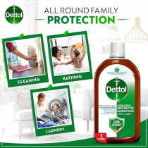 Dettol Antiseptic Antibacterial Disinfectant Liquid For Effective Germ Protection And Personal Hygiene, Used In Floor Cleaning, Bathing And Laundry, 1L, Pack Of 2