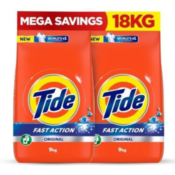 Tide Fast Action Laundry Detergent Powder, 9 Kg x 2, Dual Pack, 18 Kg
