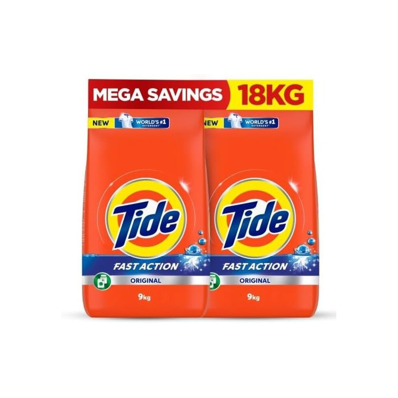 Tide Fast Action Laundry Detergent Powder, 9 Kg x 2, Dual Pack, 18 Kg