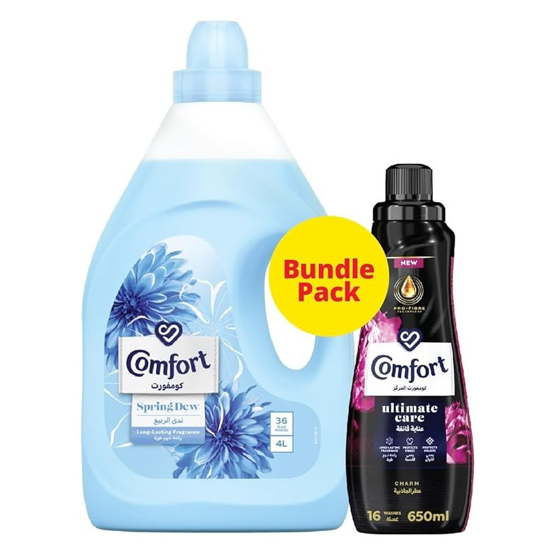 Comfort Concentrated Fabric Softener, Spring Dew And Charm, For Long Lasting Fragrance, 4L Plus 650Ml