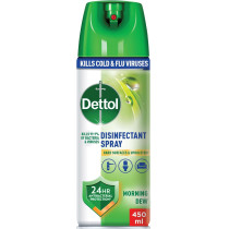 Dettol Morning Dew Antibacterial All In One Disinfectant Spray For Use On Sofa, Car Seats, Kitchen Surfaces, Kills 99.9 Percentage Of Bacteria And Viruses, 450Ml