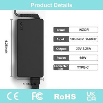 Inzofi 65W 45W USB C Laptop Charger For Lenovo ThinkPad Yoga T14 T14s T15 T480 T480s T490 T490s T580 T590 L13 E15 Thinkbook 13s 14 14s 15 G2 Chromebook C330 S330 100e 300e 500e AC Adapter Power Supply Cord
