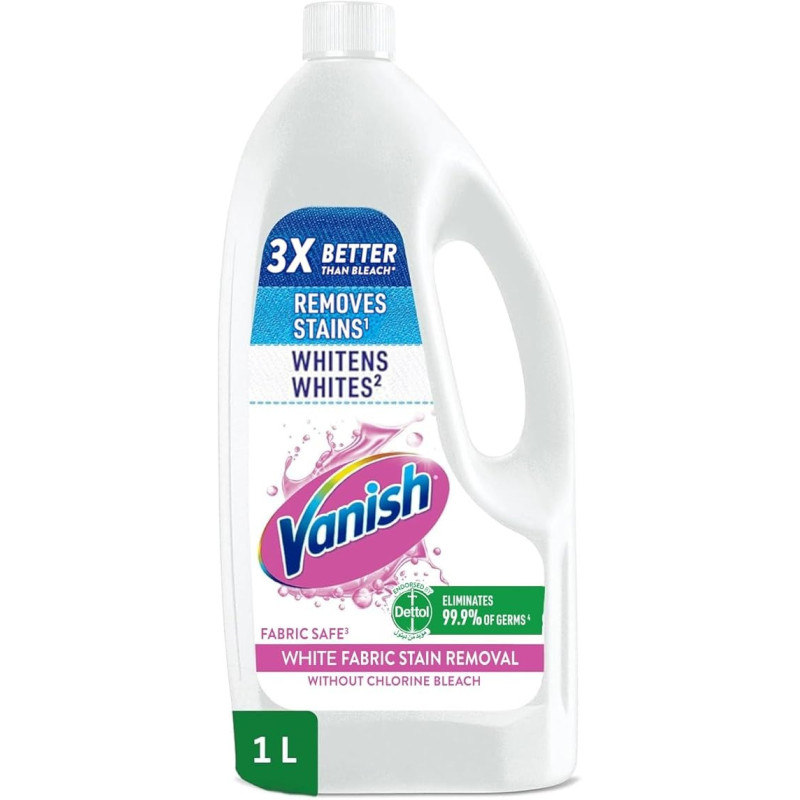 Vanish Crystal White Laundry Stain Remover Liquid For White Clothes, Can Be Used With Or Without Detergents And Additives, Ideal For Use In The Washing Machine, 1 Litre