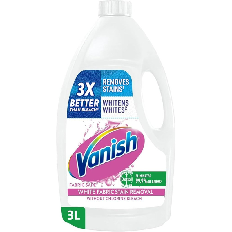 Vanish Laundry Stain Remover Liquid For Whites, Can Be Used With And Without Detergents, Additives And Fabric Softeners, 3 Litre