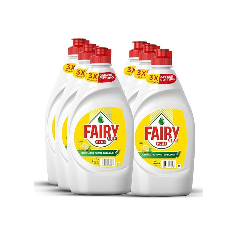 Fairy Plus Lemon Dishwashing Liquid Soap, Mega Box, Pack Of 6, 6 x 600 Ml