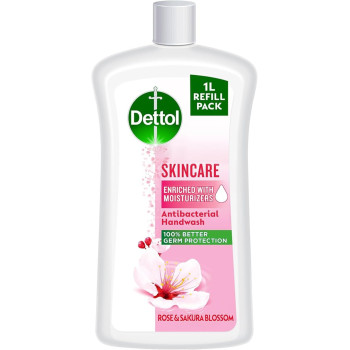 Dettol Skincare Handwash Liquid Soap Refill Rose And Sakura Blossom Fragrance, 1 Litre