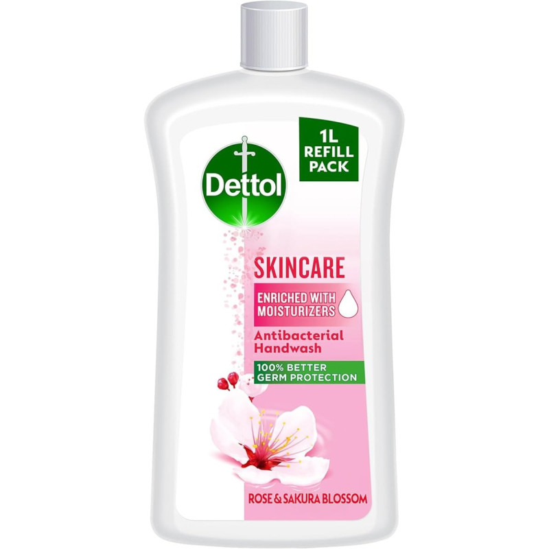 Dettol Skincare Handwash Liquid Soap Refill Rose And Sakura Blossom Fragrance, 1 Litre