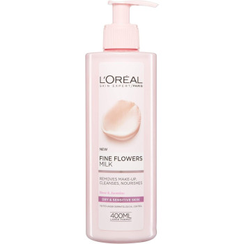 L'Oreal Paris Fine Flowers Cleansing Milk Lotion Makeup Remover Dry Sensitive Skin, 400 Ml
