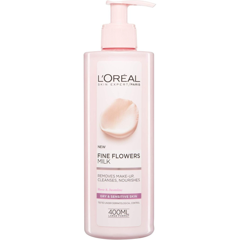 L'Oreal Paris Fine Flowers Cleansing Milk Lotion Makeup Remover Dry Sensitive Skin, 400 Ml