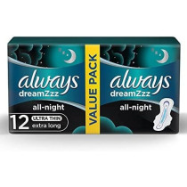Always Dreamzzz All Night Ultra Thin And Extra Long Sanitary Pads, 12 Pieces