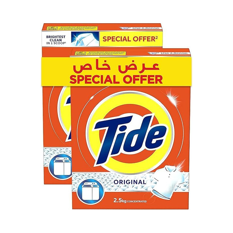 Tide Semi Automatic Laundry Detergent Powder, Original Scent, Stain Free Clean Laundry, Washing, 2.5 Kg, Dual Pack