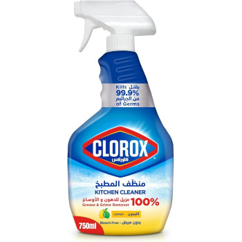 Clorox Kitchen Spray Cleaner Lemon, 750 Ml, Bleach Free, Kills 99.9 Percentage Of Germs, 100 Percentage Grease And Grime Remover
