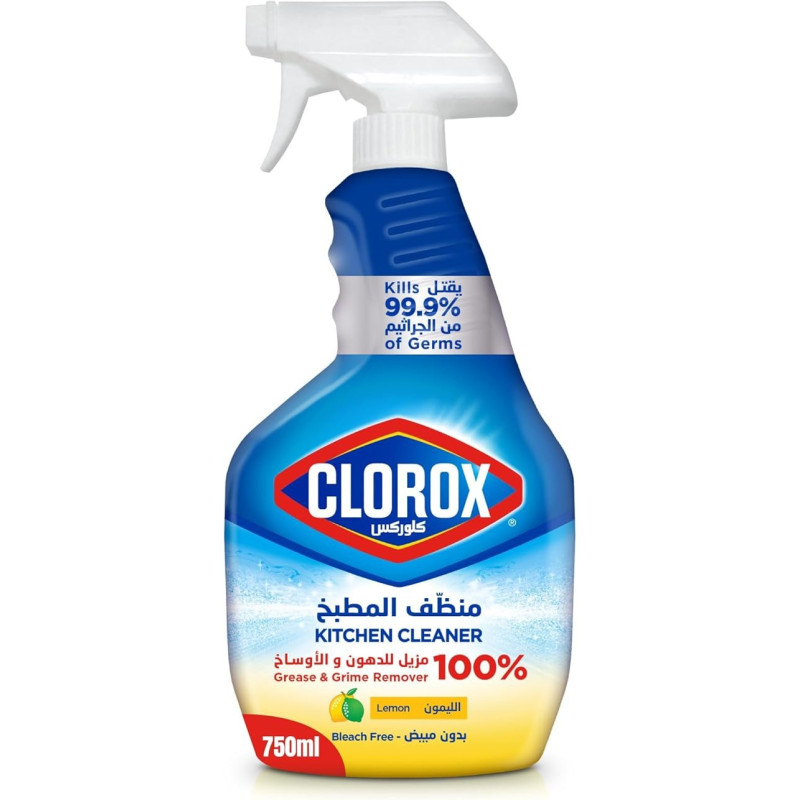 Clorox Kitchen Spray Cleaner Lemon, 750 Ml, Bleach Free, Kills 99.9 Percentage Of Germs, 100 Percentage Grease And Grime Remover