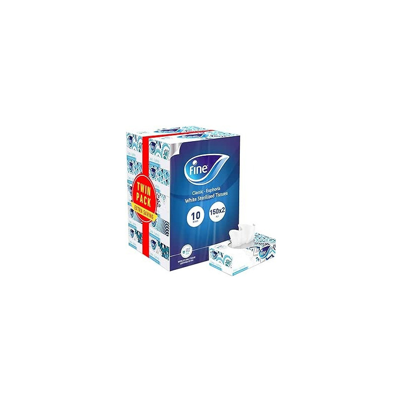 Fine 150 Sheets 2 Ply Sterilized Facial Tissue Pack Of 10, White
