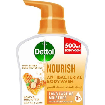 Dettol Nourish Showergel And Bodywash, Honey And Shea Butter Fragrance For Effective Germ Protection And Personal Hygiene, 500ml