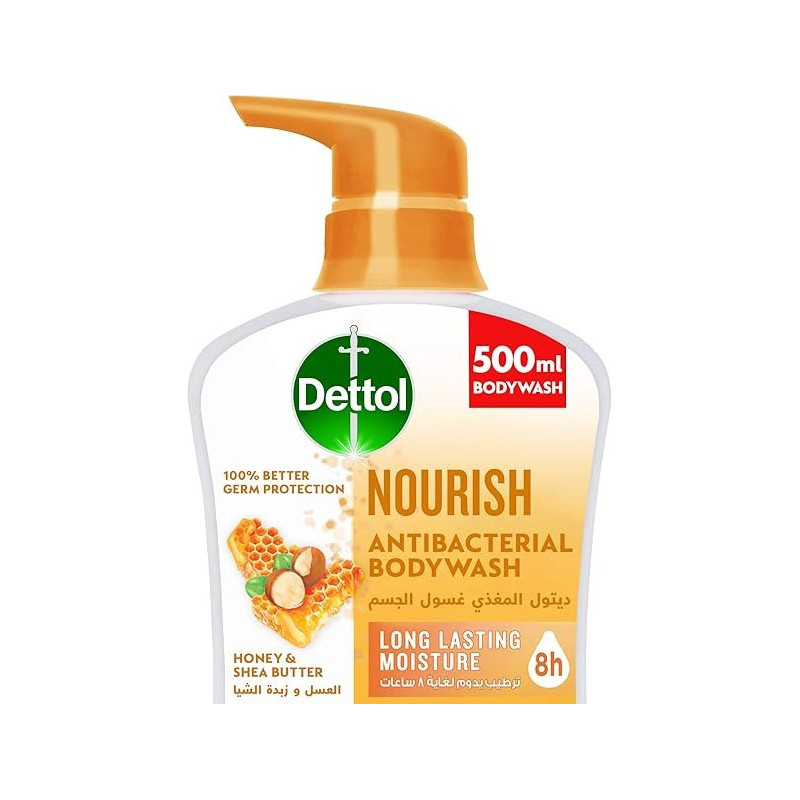 Dettol Nourish Showergel And Bodywash, Honey And Shea Butter Fragrance For Effective Germ Protection And Personal Hygiene, 500ml