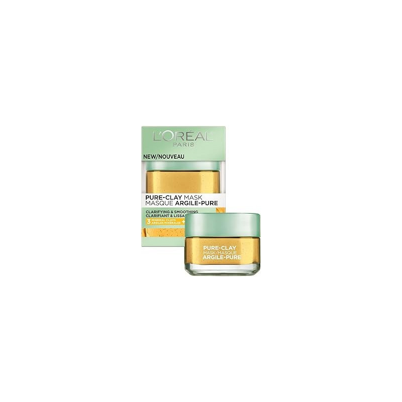 L'Oreal Paris Pure Clay Yellow Face Mask With Lemon Extract Cleanses And Evens Skin Tones, 48g