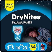 Huggies Drynites Pyjama Pants, 3-5 Years, Bed Wetting Diaper, Boy, 16-23 Kg, 4 x Jumbo Packs, 64 Pants