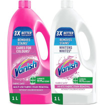 Vanish Crystal White Laundry Stain Remover Liquid For White Clothes 1L Plus Laundry Stain Remover Liquid For White And Coloured Clothes 1L, Pack Of 2