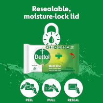 Dettol Disinfectant Skin And Surface Wipes, Original 10 Count Safe On Skin Ideal To Clean Multiple Surfaces Resealable Lock-Lid